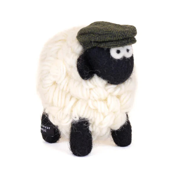 Knitted Sheep with Green Flat Cap