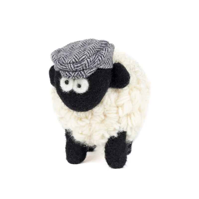 Knitted Sheep with Blue Flat Cap